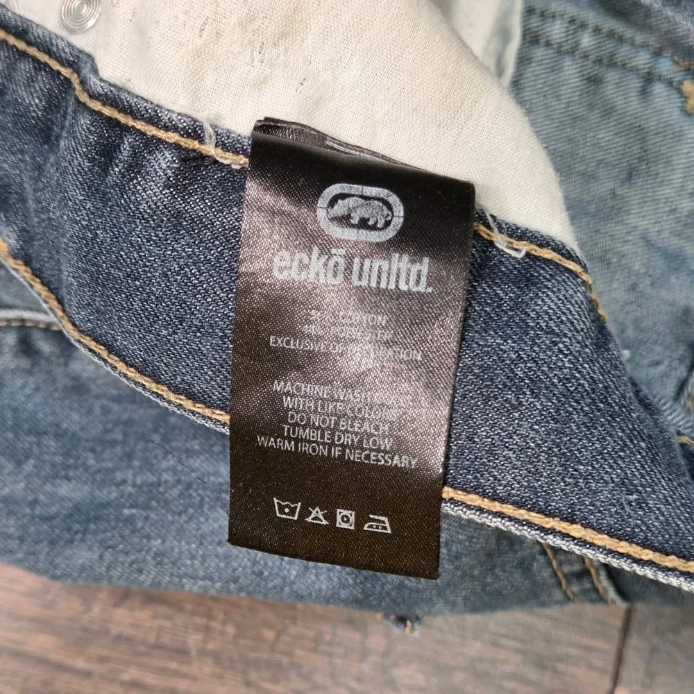 Ecko Unltd Jeans Mens 36x32 Blue Y2k Rhino Embroidered Skater Grunge Athletic